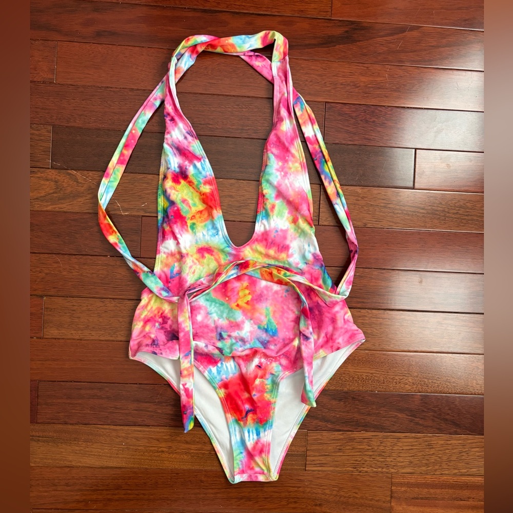 Tie-dye wrap around one-piece bathing suit